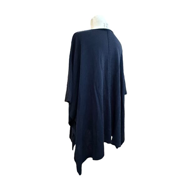 J. Jill Knit Top Woman OS Navy Poncho Cape Lightweight Drapey Boxy Merino Wool - Picture 6 of 9